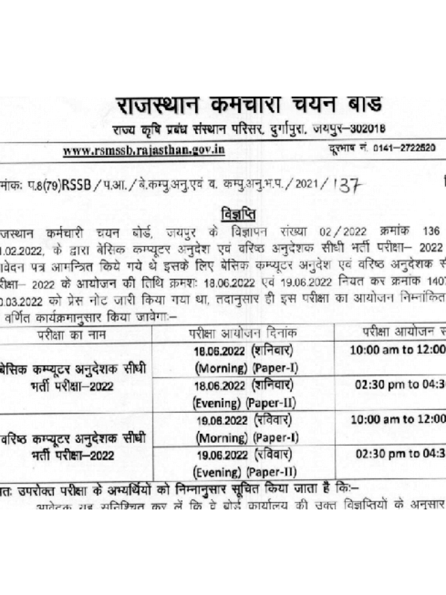 Rajasthan Computer Teacher Admit Card Download 2022 Go Sports India