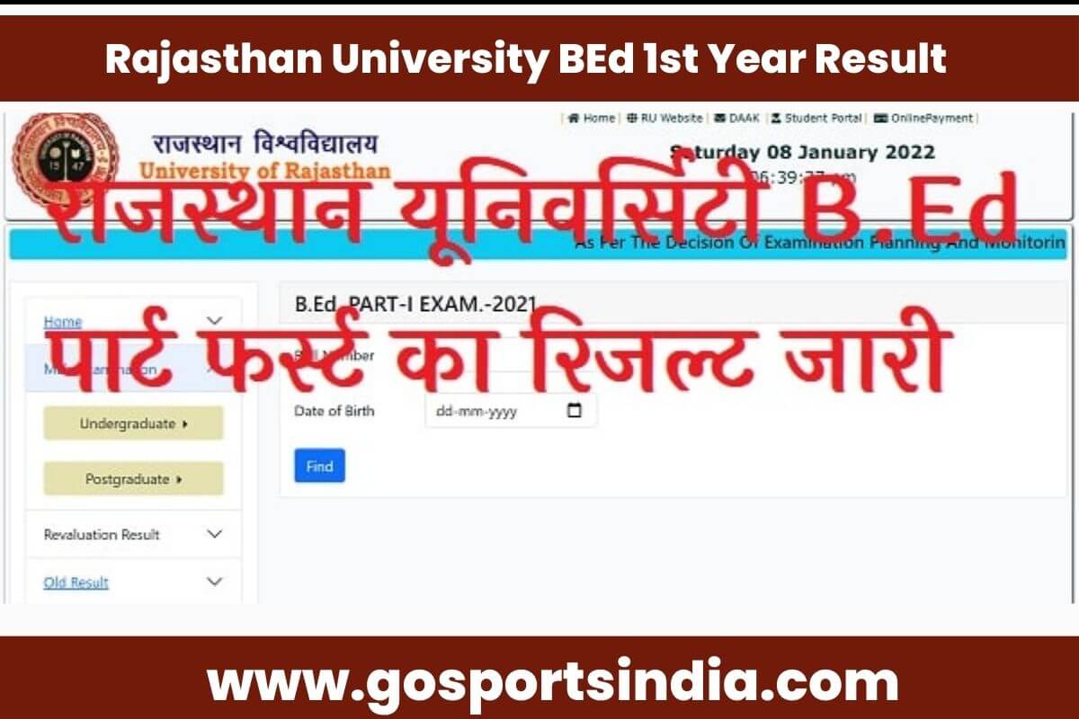 Rajasthan University BEd 1st Year Result 2022 (OUT)