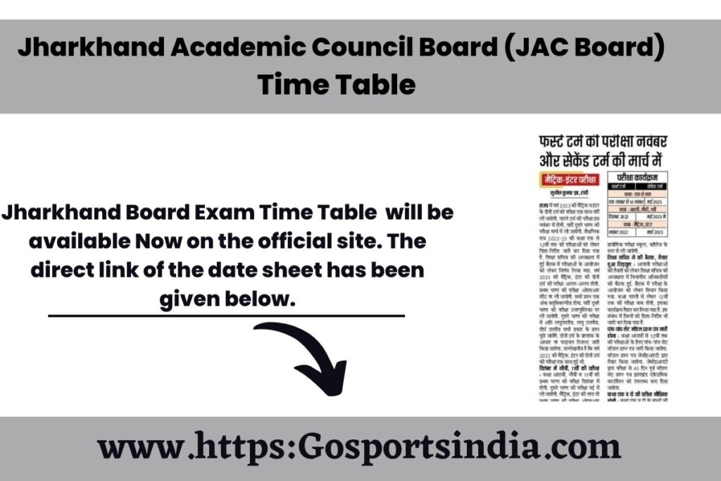 Jharkhand Board Time Table PDF